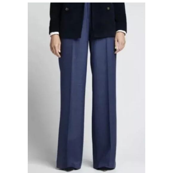 Lafayette 148 New York Light Wool‎ Navy Blue Menswear Style Career Pants Size 6 - Picture 1 of 9